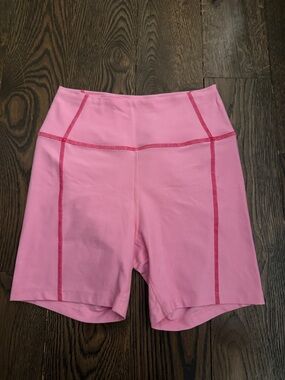 Year of Ours Pink Seam-Detail Bike Shorts